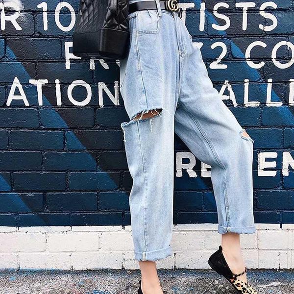 side hole destroyed jeans womans high waist boyfriend jeans for women wide leg baggy denim pants ripped bottom1, Blue
side hole destroyed jeans womans high waist boyfriend jeans for women wide leg baggy denim pants ripped bottom1, Blue