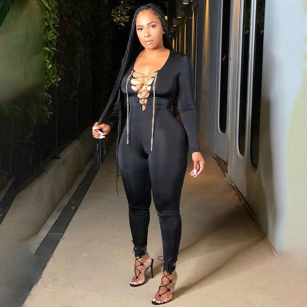 2021 fashionable new style women's chain lace-up european and american nightclub hollowed out skinny jumpsuit, Black;white
2021 fashionable new style women's chain lace-up european and american nightclub hollowed out skinny jumpsuit, Black;white