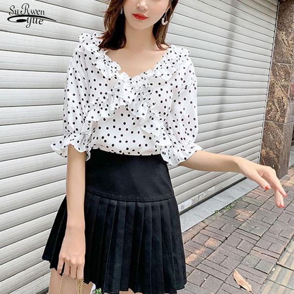 blusas summer 2021 casual chiffon blouse short sleeve korean style v-neck polka dot shirt fashion new women's blouse 10037, White
blusas summer 2021 casual chiffon blouse short sleeve korean style v-neck polka dot shirt fashion new women's blouse 10037, White