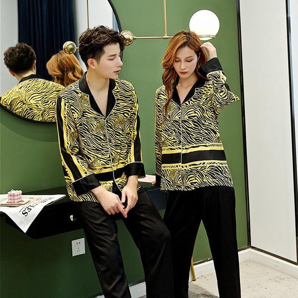 fzslcyiyi spring couple gold zebra pattern printed pajamas set lovers men women long sleeve pants sleepwear satin homewear night1, Black;brown
fzslcyiyi spring couple gold zebra pattern printed pajamas set lovers men women long sleeve pants sleepwear satin homewear night1, Black;brown
