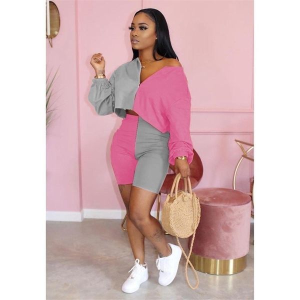 fashion two piece set jogging femme color patchwork off shoulder crop + pants short set sportwear tracksuit women outfits y200824, Gray
fashion two piece set jogging femme color patchwork off shoulder crop + pants short set sportwear tracksuit women outfits y200824, Gray