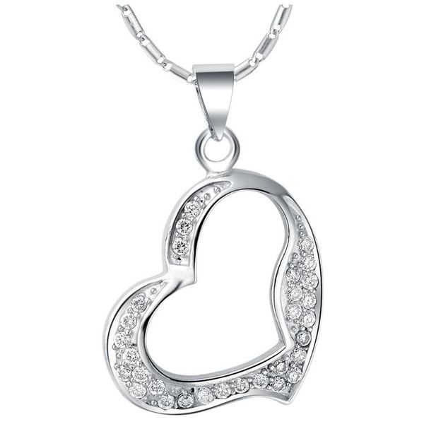 chains nice white plated necklace heart shape design with shine crystal pendant for women gift, Silver
chains nice white plated necklace heart shape design with shine crystal pendant for women gift, Silver