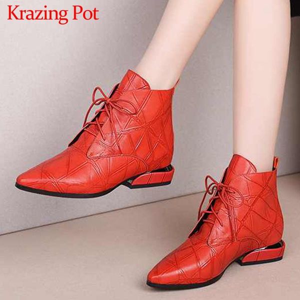 krazing pot comfortable soft print genuine leather leisure shoes pointed toe med heels winter keep warm lace up ankle boots l5f5, Black
krazing pot comfortable soft print genuine leather leisure shoes pointed toe med heels winter keep warm lace up ankle boots l5f5, Black