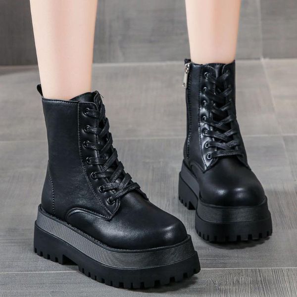 boots 2021 great quality brand shoelaces motorcycle tide skidproof tire sole platform chunky heels ankle shoes women, Black
boots 2021 great quality brand shoelaces motorcycle tide skidproof tire sole platform chunky heels ankle shoes women, Black