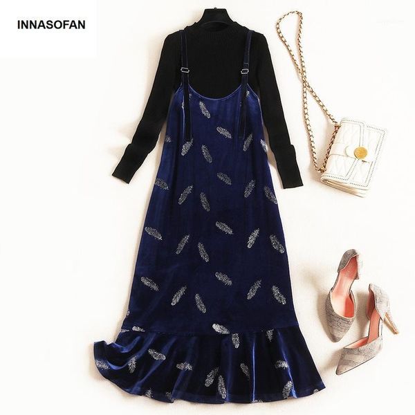 two piece dress innasofan sets women spring autumn chic velvet with fish hem and long sleeves sweaters1, White
two piece dress innasofan sets women spring autumn chic velvet with fish hem and long sleeves sweaters1, White