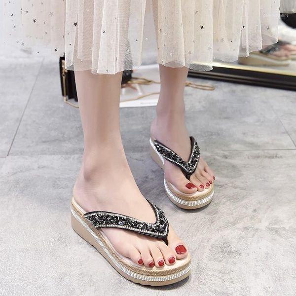 slippers shiny rhinestones clip toe women flip flops platform wedge summer sandals leisure thick sole slides 20211, Black
slippers shiny rhinestones clip toe women flip flops platform wedge summer sandals leisure thick sole slides 20211, Black
