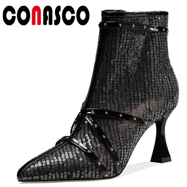 conasco new arrival women party casual ankle boots rivets narrow band blingbling decoration zipper thin heels pointed toe woman, Black
conasco new arrival women party casual ankle boots rivets narrow band blingbling decoration zipper thin heels pointed toe woman, Black