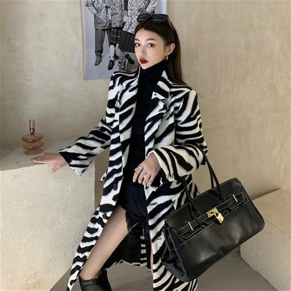 women's wool & blends jane deiune 2021 winter women zebra woolen coat lady elegant long style korean fashion overcoat loose casual outw, Black
women's wool & blends jane deiune 2021 winter women zebra woolen coat lady elegant long style korean fashion overcoat loose casual outw, Black