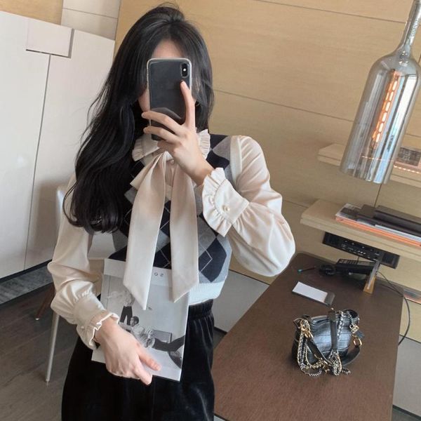 jummarron 2021 women colthes office lady spring/autumn new shirt and vest sweater women's french love young style, Black;white
jummarron 2021 women colthes office lady spring/autumn new shirt and vest sweater women's french love young style, Black;white