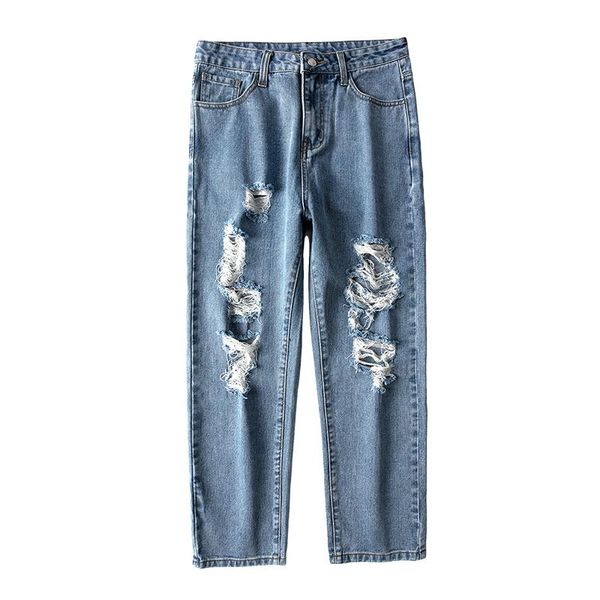 men's jeans ripped men wide leg pants straight cut loose fit blue distressed hollow out broken hole streetwear punk style ankle-length
men's jeans ripped men wide leg pants straight cut loose fit blue distressed hollow out broken hole streetwear punk style ankle-length