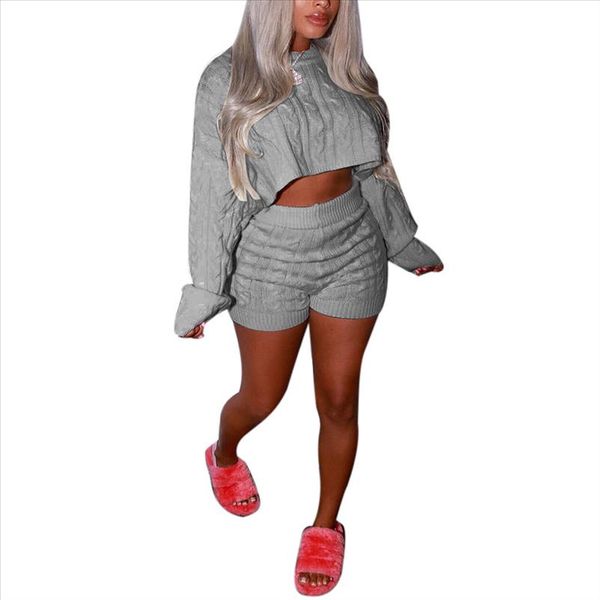 short sweater two pieces women knitted croped suit setes casual long sleeve body shorts two 2 pcs overall atumn sets, Gray
short sweater two pieces women knitted croped suit setes casual long sleeve body shorts two 2 pcs overall atumn sets, Gray