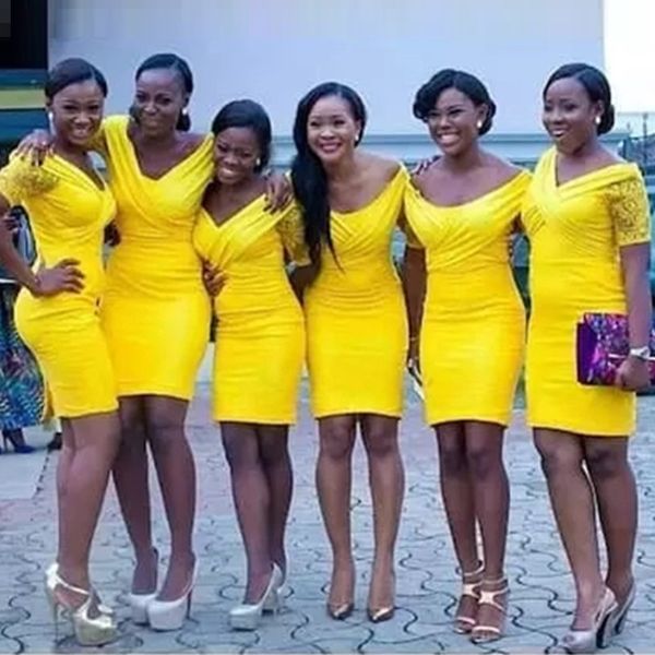summer simple for african girl short bridesmaid dresses off shoulder knee length yellow satin maid of the honor wedding guest gowns, White;pink
summer simple for african girl short bridesmaid dresses off shoulder knee length yellow satin maid of the honor wedding guest gowns, White;pink