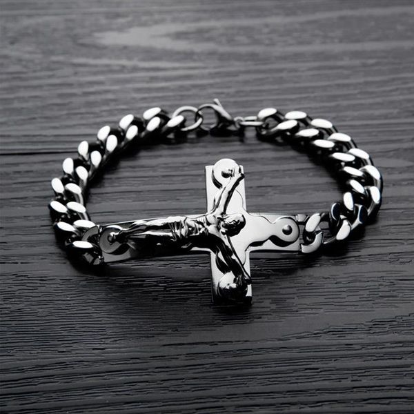 link, chain punk stainless steel cross jesus bracelet gold color vintage men jewelry party, Black
link, chain punk stainless steel cross jesus bracelet gold color vintage men jewelry party, Black