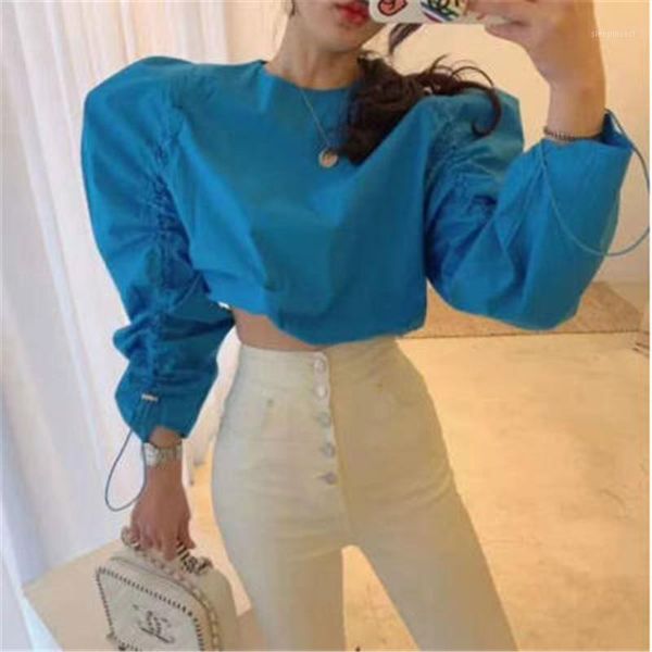 2020 autumn new arrivals elastic ban design puff sleeve drawstring pleated chic shirt solid color short blouse for ladies1, White
2020 autumn new arrivals elastic ban design puff sleeve drawstring pleated chic shirt solid color short blouse for ladies1, White