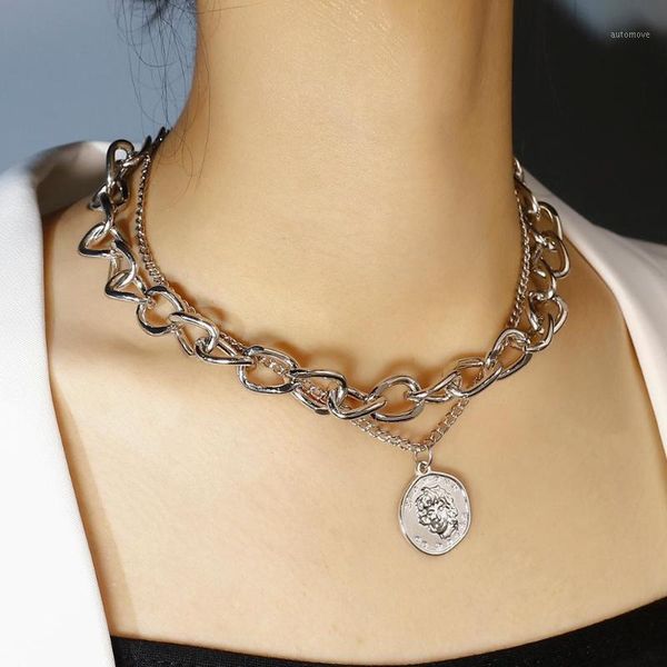 lifefontier vintage double layer cuban thick chain choker necklace for women carved coin portrait pendant necklace collar gift1, Silver
lifefontier vintage double layer cuban thick chain choker necklace for women carved coin portrait pendant necklace collar gift1, Silver
