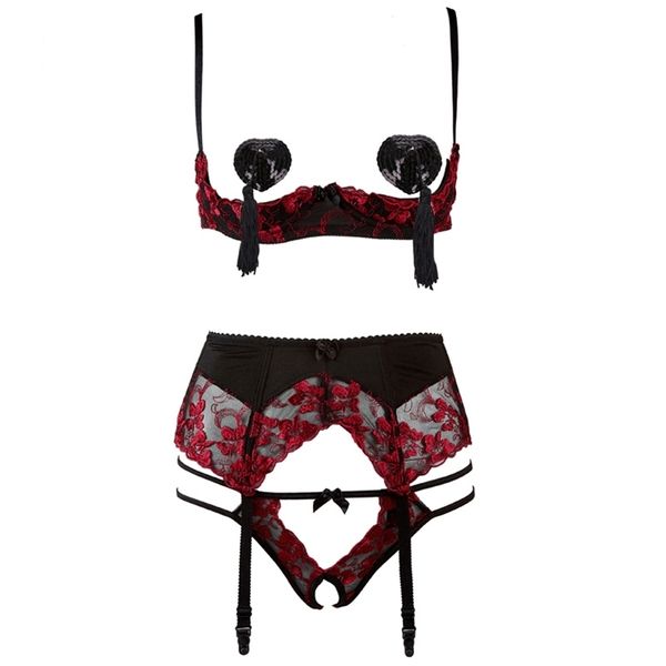 women underwear exquisite flowers embroidery underwire push up bra panties with suspender intimates lingerie set lj201211, Red;black
women underwear exquisite flowers embroidery underwire push up bra panties with suspender intimates lingerie set lj201211, Red;black