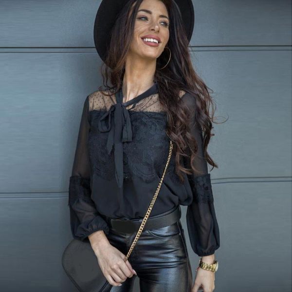 women vintage elegant bow tie mesh splicing shirt ladies solid color long sleeve chiffon shirts casual blouses blusas mg3, White
women vintage elegant bow tie mesh splicing shirt ladies solid color long sleeve chiffon shirts casual blouses blusas mg3, White