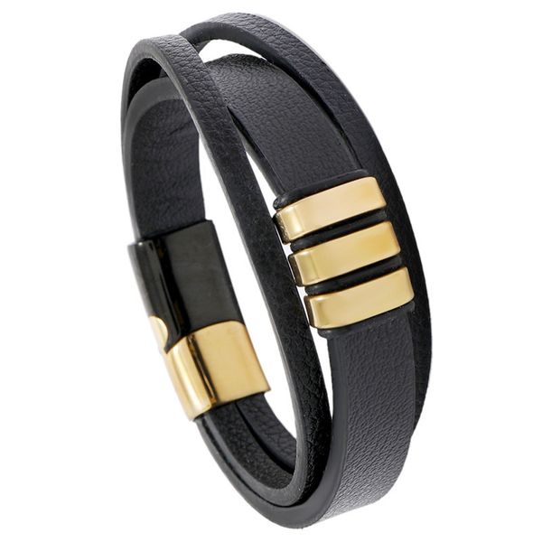 black pu stainless steel men's leather bracelet simple bracelet magnet clasp bracelet, Silver
black pu stainless steel men's leather bracelet simple bracelet magnet clasp bracelet, Silver