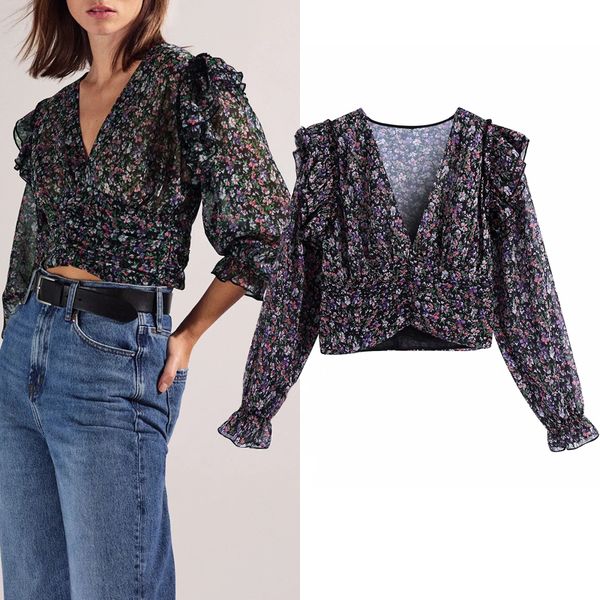 2021 new black floral print crop women ruffle long sleeve vintage chiffon woman blouses elastic ruched hem ladies 7ne5, White
2021 new black floral print crop women ruffle long sleeve vintage chiffon woman blouses elastic ruched hem ladies 7ne5, White
