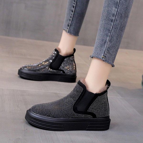 women's martin boots handmade crystal beaded round toe platform shoes for winter zapatos de mujer 2020, Black
women's martin boots handmade crystal beaded round toe platform shoes for winter zapatos de mujer 2020, Black