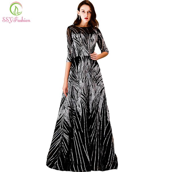 ssyfashion new luxury sequins evening dress banquet elegant black half sleeved party prom gown robe de soiree reflective dress lj201123, White;black
ssyfashion new luxury sequins evening dress banquet elegant black half sleeved party prom gown robe de soiree reflective dress lj201123, White;black
