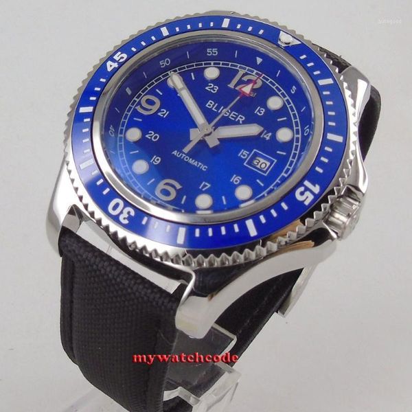 wristwatches 44mm bliger blue sterile dial luminous ceramic bezel date automatic mens watch1, Slivery;brown
wristwatches 44mm bliger blue sterile dial luminous ceramic bezel date automatic mens watch1, Slivery;brown