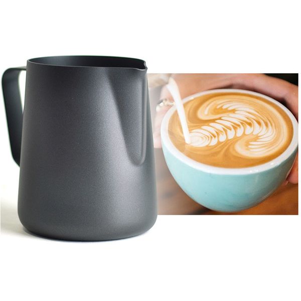non-stick stainless steel black frothing jug espresso maker pitcher barista craft coffee pot latte milk q0109
non-stick stainless steel black frothing jug espresso maker pitcher barista craft coffee pot latte milk q0109