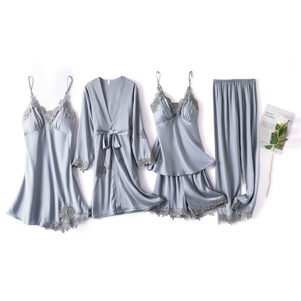 Women Pajamas Set Sexy Satin 5PCS Sleepwear Soft Intimate Lingerie Casual Nightwear Silky Kimono Bathrobe Gown Home Clothes, Gray
Women Pajamas Set Sexy Satin 5PCS Sleepwear Soft Intimate Lingerie Casual Nightwear Silky Kimono Bathrobe Gown Home Clothes, Gray