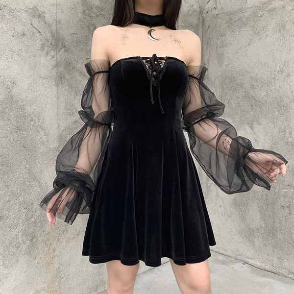 casual dresses vintage gothic a-line mini mesh puff sleeve tulle pleated strapless party for female chic punk hip hop, Black;gray
casual dresses vintage gothic a-line mini mesh puff sleeve tulle pleated strapless party for female chic punk hip hop, Black;gray