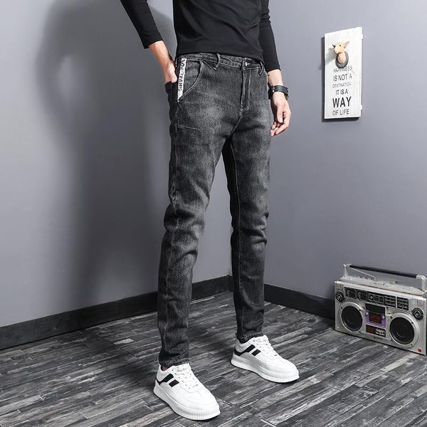 men's jeans korean style fashion men retro black elastic slim fit casual denim trousers streetwear simple youth cotton pencil pants, Blue
men's jeans korean style fashion men retro black elastic slim fit casual denim trousers streetwear simple youth cotton pencil pants, Blue