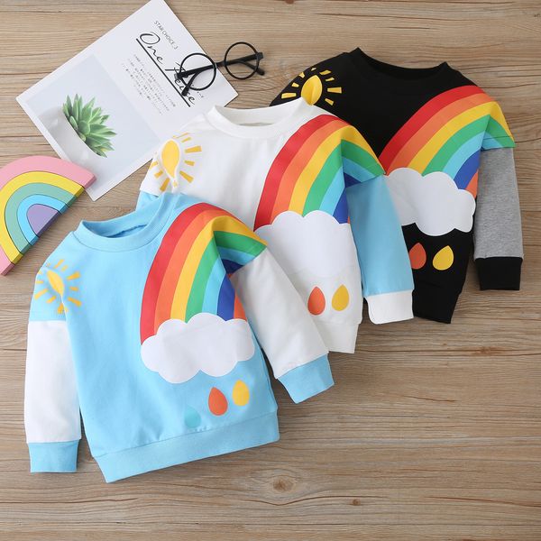 

2020 cross border new style children's sweater amazon rainbow splicing long sleeve for small and medium sized children