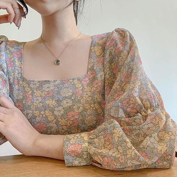 square neck floral blouse chiffon lantern long sleeve blusas elegante mujer de moda 2021 korean fashion clothing vintage, White
square neck floral blouse chiffon lantern long sleeve blusas elegante mujer de moda 2021 korean fashion clothing vintage, White