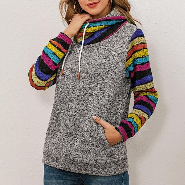women sweatshirt striped splicing long sleeve cowl neck drawstring pullovers pockets casual autumn winter outwear jackets, Black
women sweatshirt striped splicing long sleeve cowl neck drawstring pullovers pockets casual autumn winter outwear jackets, Black