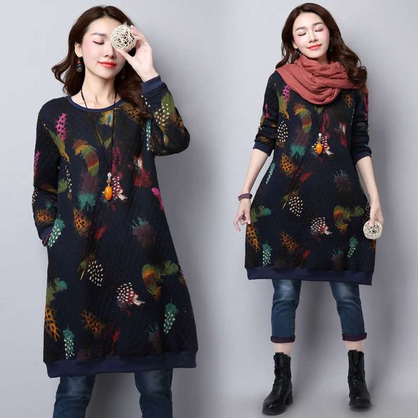 autumn and winter new fat mm cotton clip thickened printing pullover medium length bottom dress, Black;gray
autumn and winter new fat mm cotton clip thickened printing pullover medium length bottom dress, Black;gray