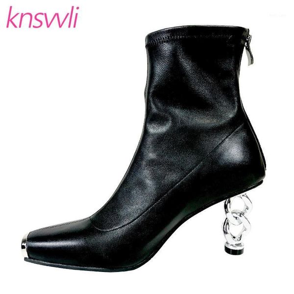 runway metal chain heel ankle boots women leather stretch boots iron square toe strange style high heel party short woman1, Black
runway metal chain heel ankle boots women leather stretch boots iron square toe strange style high heel party short woman1, Black