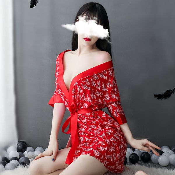 underwear small chest printed chiffon bathrobe large lace up open front, extremely tempting bed pajamas, Red;black
underwear small chest printed chiffon bathrobe large lace up open front, extremely tempting bed pajamas, Red;black