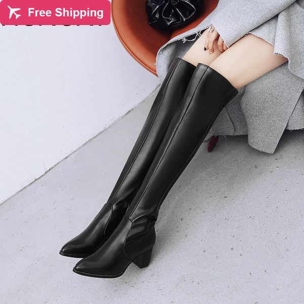 size 33-48 winter on the knee women's leather high heels thick woman shoes long boots, Black
size 33-48 winter on the knee women's leather high heels thick woman shoes long boots, Black