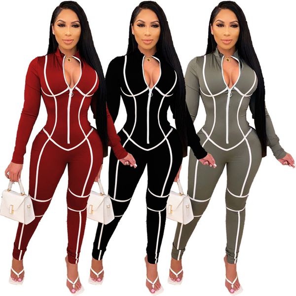 new european and american women's fashion casual fall/winter pure color zipper slim long-sleeved sports jumpsuit, Black;white
new european and american women's fashion casual fall/winter pure color zipper slim long-sleeved sports jumpsuit, Black;white