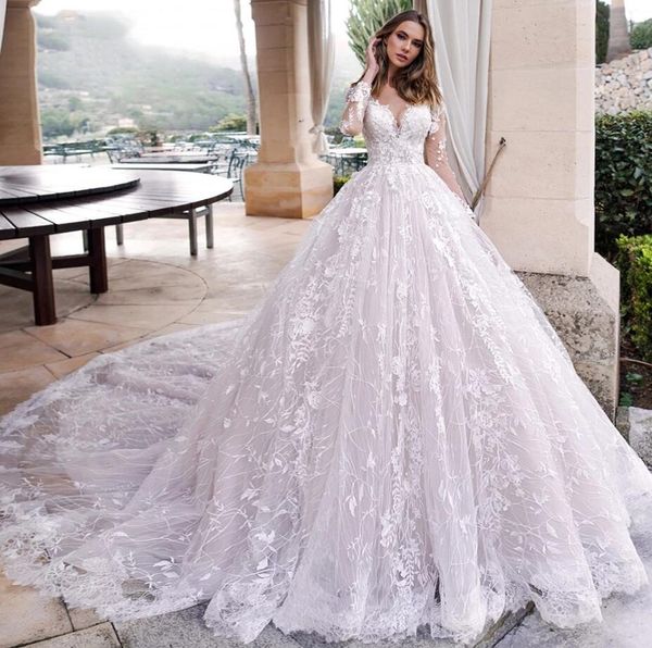 full lace a line long sleeves wedding dresses 2021 elegant applique button back bride dress court train bridal gown plus size, White
full lace a line long sleeves wedding dresses 2021 elegant applique button back bride dress court train bridal gown plus size, White