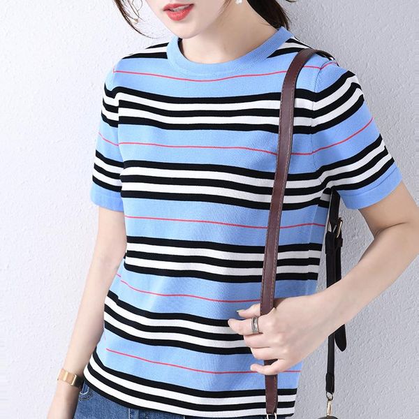 2021 fashion womens casual o-neck short sleeve striped t-shirt patchwork striped women's slim t-shirt, White
2021 fashion womens casual o-neck short sleeve striped t-shirt patchwork striped women's slim t-shirt, White
