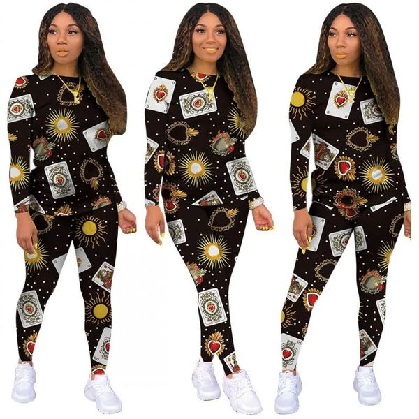 2020 autumn new classic poker multicolor two-piece women's long-sleeved + pants with fashion poker printed casual wear suit, Gray
2020 autumn new classic poker multicolor two-piece women's long-sleeved + pants with fashion poker printed casual wear suit, Gray