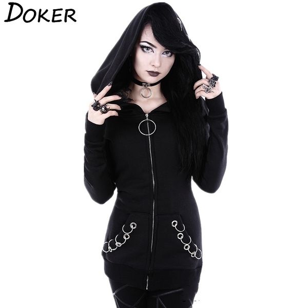 women punk hoodie sweatshirt autumn long sleeve iron ring hooded zipper jackets casual plus size black female clothes 201102
women punk hoodie sweatshirt autumn long sleeve iron ring hooded zipper jackets casual plus size black female clothes 201102