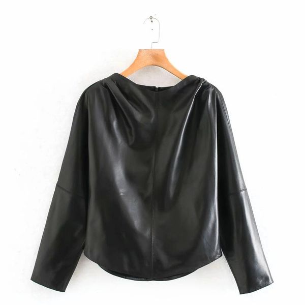 women black pu leather shirt smock casual femme long sleeve blouse lady loose blusas s8107, White
women black pu leather shirt smock casual femme long sleeve blouse lady loose blusas s8107, White