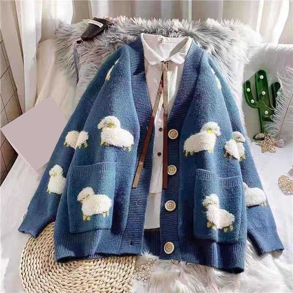 women knitted sheep print big pocket cardigan ladies v neck cartoon print sweet sweater coat winter autumn girl loose cardigans y200915, White;black
women knitted sheep print big pocket cardigan ladies v neck cartoon print sweet sweater coat winter autumn girl loose cardigans y200915, White;black