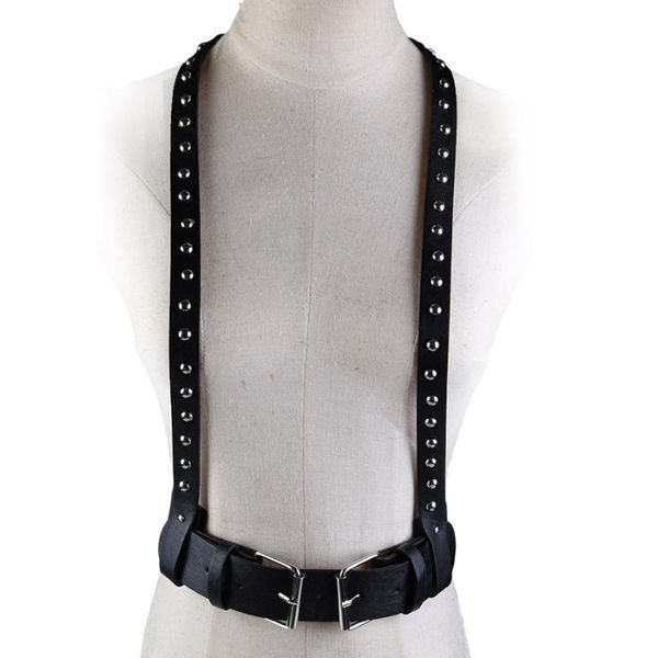 men women rivet punk leather harness wide waist belt big buckled body bondage sculpting cage belt leather suspenders, Black;brown
men women rivet punk leather harness wide waist belt big buckled body bondage sculpting cage belt leather suspenders, Black;brown