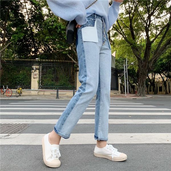 plus size shadow panell bleached vintage style mid waist ankle length loose straight jeans for women 7305, Blue
plus size shadow panell bleached vintage style mid waist ankle length loose straight jeans for women 7305, Blue