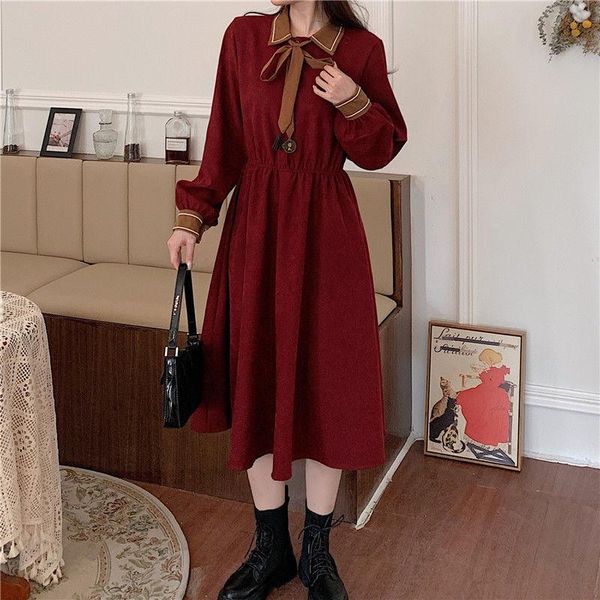 casual dresses women 2021 autumn winter fashion retro solid color female mid-long bow loose vestidos ladies buttons a-line dress d732, Black;gray
casual dresses women 2021 autumn winter fashion retro solid color female mid-long bow loose vestidos ladies buttons a-line dress d732, Black;gray