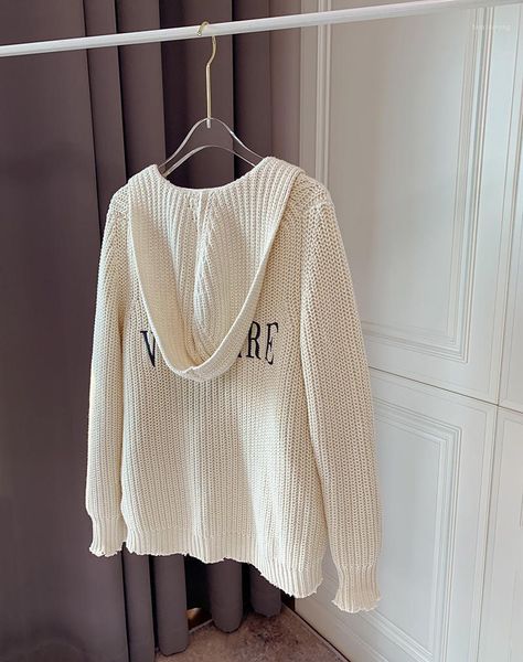 cotton 100% women beige simple style knit hoodies sweater cardigan features back with letter1, White
cotton 100% women beige simple style knit hoodies sweater cardigan features back with letter1, White