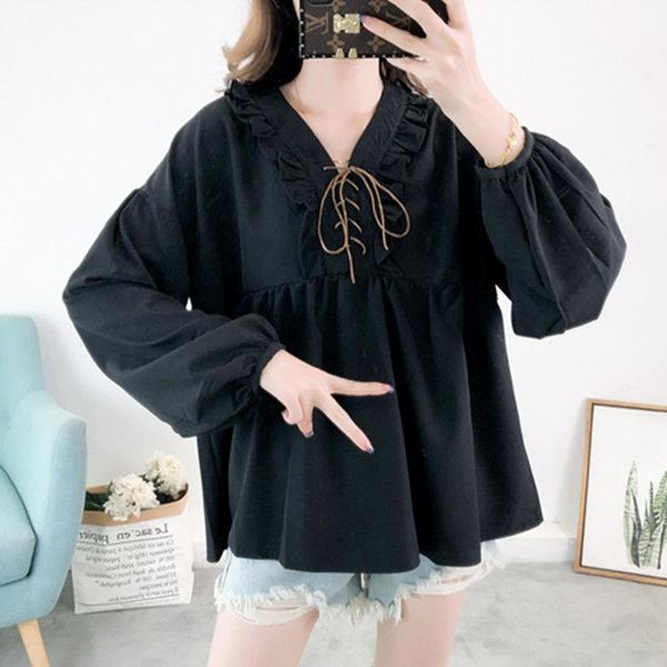 women's blouses & shirts women 2021 fashion spring streetwear blouse female solid v-neck lantern sleeve ladies lace up loose casual wi, White
women's blouses & shirts women 2021 fashion spring streetwear blouse female solid v-neck lantern sleeve ladies lace up loose casual wi, White