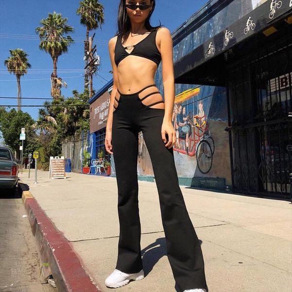 women black cut out holes pants slim fitness sweat pants flare hollow out trousers streetwear capris pant, Black;white
women black cut out holes pants slim fitness sweat pants flare hollow out trousers streetwear capris pant, Black;white
